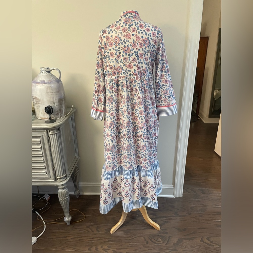 MADISON MATHEWS CHARLESTON DUTCH BLUE FLORAL LINED MAXI RUFFLE DRESS - Picture 9 of 12